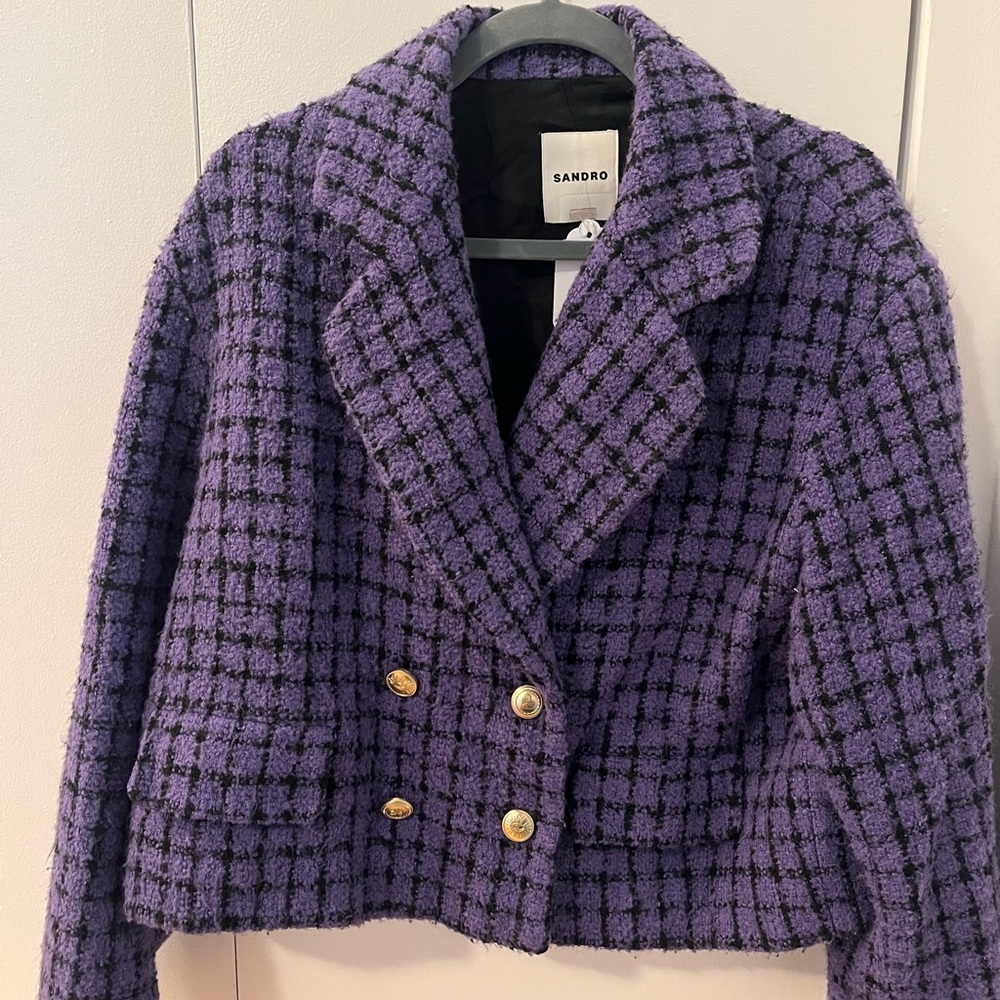 Sandro Women's Purple and Black Check Blazer
